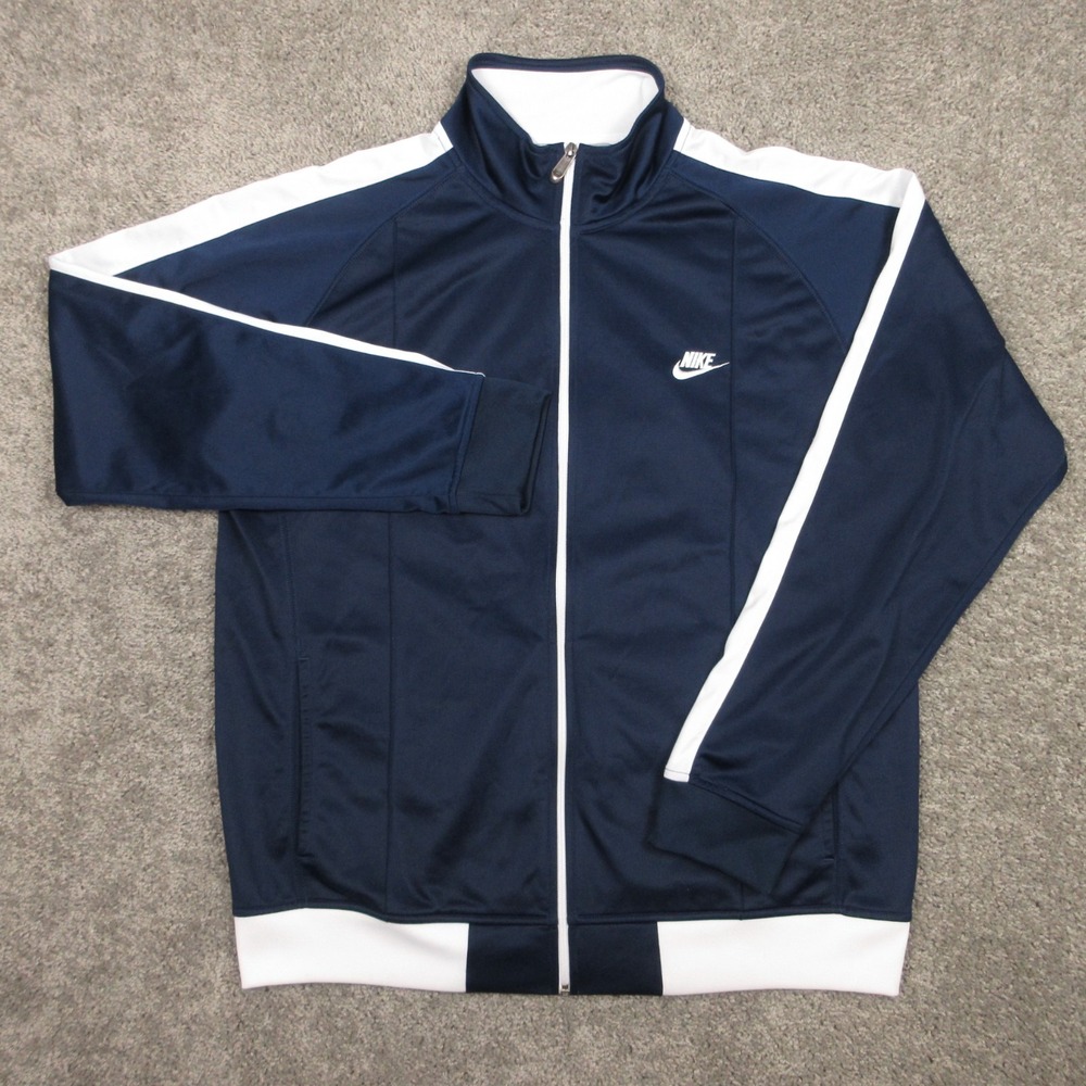 Vintage Nike Track Jacket Mens 2XL Navy White Striped Full Zip Silver‎ Tag Y2K